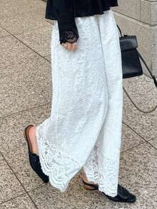 FRIFUL Women's Solid Color Sheer Lace Loose Casual Pants, Suitable For Spring And Summer - Beige - View 4