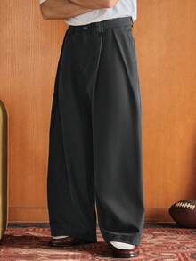 SWAVVY 男士时尚百搭通勤纯色阔腿西装裤 - 深灰色 - 查看 5