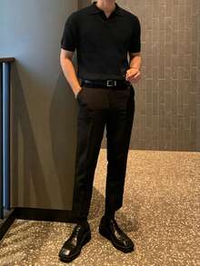 DAZY Áo len cổ polo tay ngắn màu đen dành cho nam, thích hợp cho mùa xuân/hè. - màu đen - Xem 5