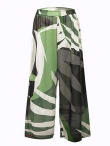 Swim Oasis 大码女式绿色提花面料休闲度假吊带低领连体泳衣配沙滩罩衫两件套泳装 - 黑色 - 查看 6