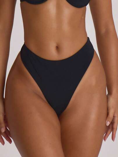 High Fit Coverage Cheeky Bikini Bottoms Swim Vacation Holiday Summer Travel Beachwear Basics Solid Colour Swimwear Resort Core