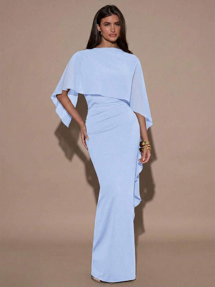 SHEIN BAE Women's Light Blue Minimalist Casual Autumn Dress, Elegant Formal Wedding Occasion Dress - Baby Blue - View 5