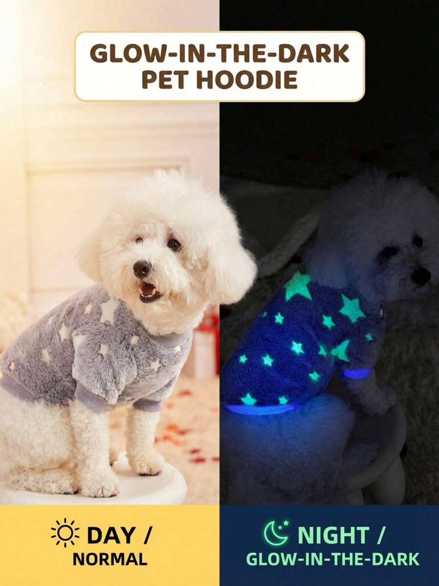 PETSIN 1 Pc Pet Grey Star Print Fleece Warm Crew Neck Sweatshirt For Dogs, Autumn/Winter - Multicolor - View 1