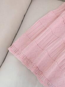 GlowEve 法式浪漫方领钻石装饰收腰A字粉色针织连衣裙，女士春夏款 - 粉色 - 查看 4