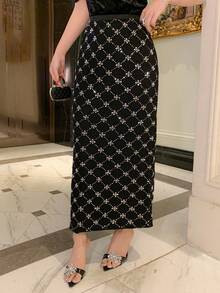 DAZY 女士优雅通勤亮片装饰裙 - 黑色 - 查看 1