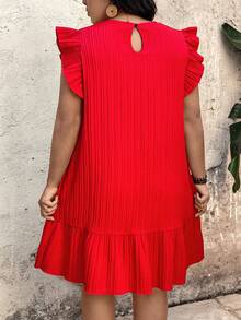 EMERY ROSE Đầm mùa hè dáng rộng, cổ tròn, tay bồng, chất liệu vải trơn, dành cho nữ, cỡ lớn. - Đỏ - Xem 2