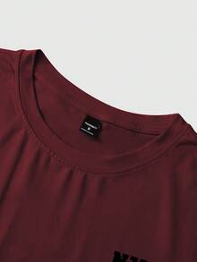 Claim Dot Men's Casual Letter Print Short Sleeve T-Shirt, Summer - Burgundy - View 4