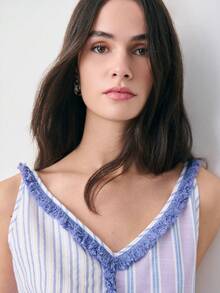 Nöista Sleeveless Top With Contrasting Vertical Stripes And Fringed Trim Along The Neckline And Center. Spring, Summer, Easter. - Multicolor - View 6