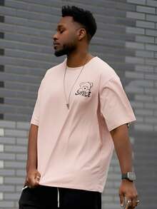 Heavens Edit 男士休闲百搭简约图案印花短袖T恤 - 粉色 - 查看 6