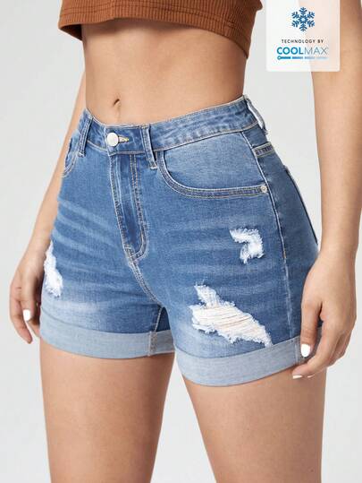 Jeanoix Summer Casual Distressed Slim Fit Denim Shorts