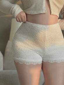 Dazy Plus Stretchy Lace Elegant Minimalist White Sleepwear Bottom - White - View 1