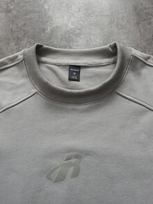 ROMWE MEN Essentials Camiseta casual de hombre de unicolor con parches, para verano - Gris - Ver 4