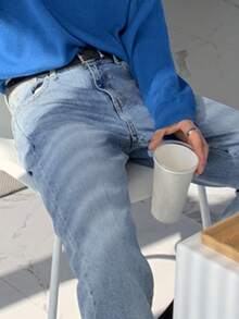 DAZY Men's Distressed Washed Blue Slim Fit Lightweight Denim Jeans, Spring/Summer - Blue - View 4