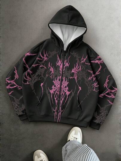 Manfinity EMRG Digital Print Hooded Sweatshirt Sweatshirt, Fashionable Long Sleeve Versatile Hoodie