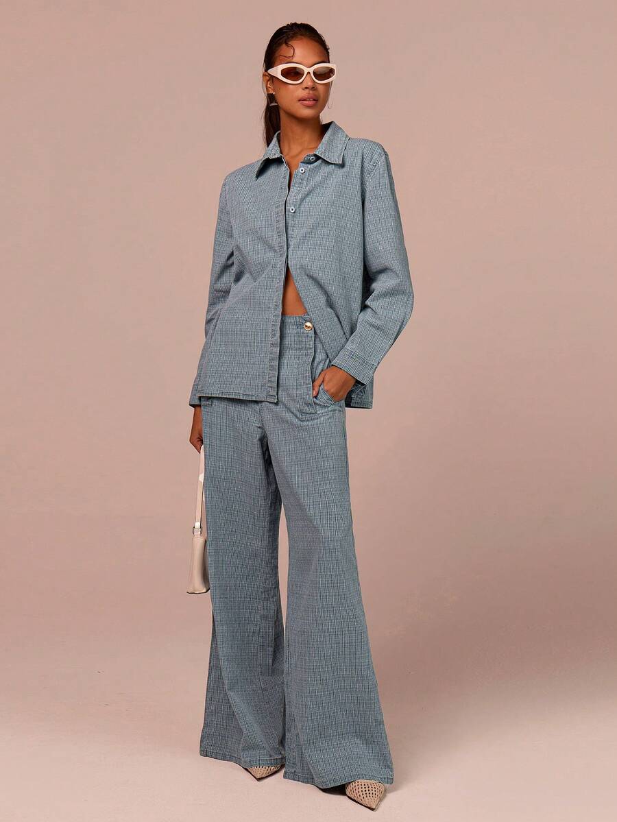 COSMINA Women's Casual Commuter Shirt & Jeans Set - Light Wash - View 1