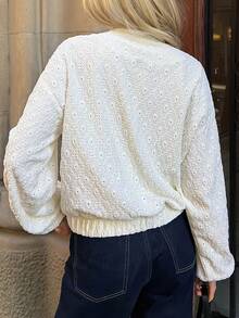 Livesso 女士休闲宽松蕾丝高领常规外套 - 杏色 - 查看 2