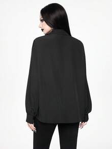 ROMWE Áo sơ mi nữ cổ bèo kiểu Gothic cổ điển cài cúc phía trước, mùa thu - màu đen - Xem 3