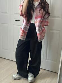 FRIFUL Women's Spring/Summer Plaid Short Sleeve Layered Loose Casual Versatile Blouse - Multicolor - View 2