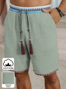 Genlund Quần short nam phong cách bohemian cổ điển, thích hợp mặc hàng ngày đi biển, được làm từ chất liệu giả lanh có họa tiết và dây đai, có thắt lưng co giãn, hoàn hảo cho kỳ nghỉ ở bãi biển Hawaii, các lễ hội âm nhạc và mặc hàng ngày, cũng là một món quà tuyệt vời cho bạn trai hoặc chồng của bạn. Quần short nam mùa hè có dây rút và tua rua, trang phục mùa hè cho nam, quần short nam, vải lanh mùa hè - Màu xanh lục của thợ săn - Xem 5