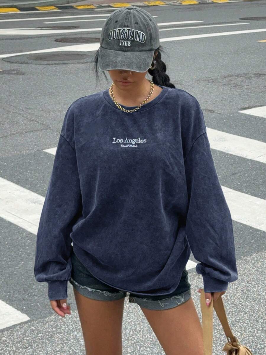 Muchica Street Style Casual Printed Navy Blue Women T-Shirt - Navy Blue - View 1