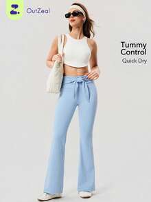OutZeal Women Sports Leggings Daily Casual Quick-Drying Tummy Control Bow‑Knot Belt Flared Hems - Blue - View 9