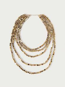 Glisma An Alloy Beaded Waterfall Necklace, ZAA New Style, Multi-Layer Square Alloy Beaded Necklace, Exaggerated, Personalized, Collar Jewelry Wholesale, Everyday Everything - Gold - View 2