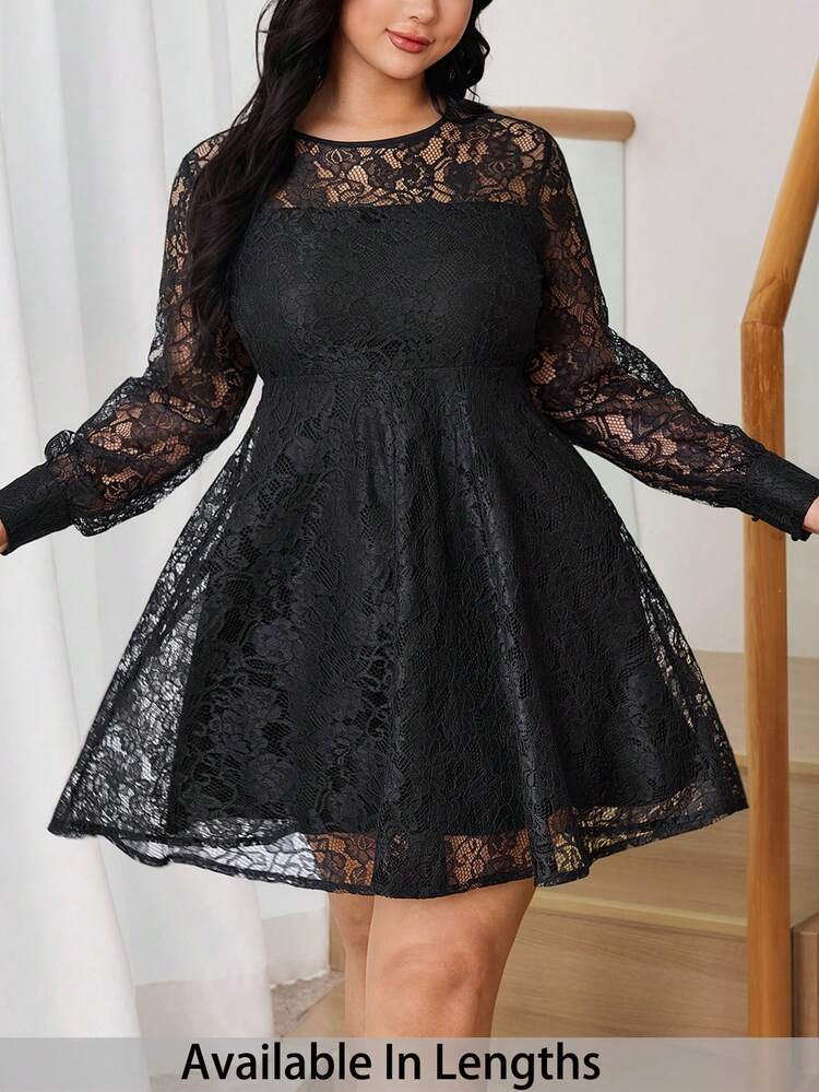 SHEIN Tall CURVE Plus Size Women Elegant Lace Long Sleeve Mini Dress,Black  Dress, Lace Black Dress, Long Sleeve Elegant Dress, Black Dress Classy  Elegant, Elegant Lace Dress , Elegant Dress For Women ,