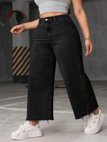 SHEIN CURVE+ Damen Jeans in Große Größen, lässig, nicht dehnbar, schwarz - Schwarz - Übersicht 4