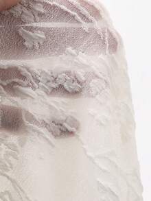 FRIFUL Women's Solid Beige Patchwork Sheer Lace Fabric Flared Sleeve Loose Casual Versatile Blouse - Beige - View 3