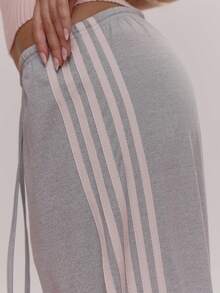 MUSERA Pink Side Stripe Drawstring Tie Waist Wide Leg Relaxed Trouser Cute Girly Sexy Spring Winter Going Out Daily Easter Sugar Swizzle - Grey - View 5