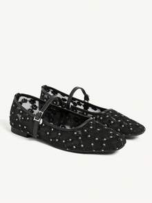 CUCCOO CHICEST Sepatu Slip-On Kasual Wanita Berbahan Jala yang Bernapas, Nyaman untuk Kerja dan Pemakaian Sehari-hari, Sepatu Pernikahan Musim Panas, Sepatu Musim Semi, Sepatu Pengantin - Hitam - View 3