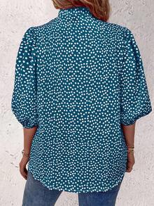 EMERY ROSE 花卉图案单扣休闲日常中袖衬衫，适合新年穿着 - 霧霾藍 - 查看 2