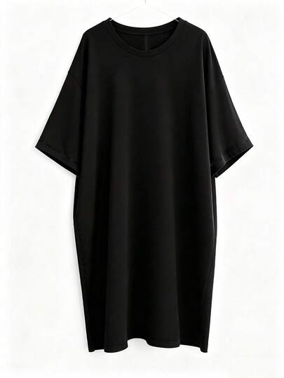 SHEIN PariChic Women's Solid Color Round Neck Batwing Sleeve Dress