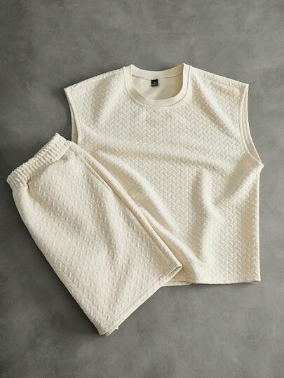 PAVTROS Men's Textured Rhombus Pattern Vest Set, Streetwear, Suitable For Outdoor Music Festivals, Casual Outings, Gifts For Boyfriend/Husband, Anniversary