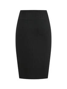 SHEIN Clasi 女士优雅撞色蕾丝修身铅笔裙，黑色休闲夏季女装，女士休闲优雅中长裙，修身，弹力，百搭，经典，适合办公室穿着，教师服装 - 黑色 - 查看 5