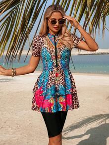 Swim Mulvari Burkini cao cấp, sang trọng với họa tiết da báo và lá cây, thích hợp cho mùa hè. - Nhiều màu - Xem 3