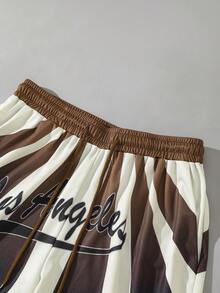 ROMWE MEN Street Life Men's Spring/Summer Mesh Letter Print Drawstring Waist Casual Shorts - Multicolor - View 3