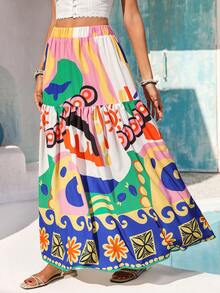Vivid Eden 女士松紧腰宽松波西米亚印花半身裙 - 彩色 - 查看 3