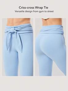 OutZeal Women Sports Leggings Daily Casual Quick-Drying Tummy Control Bow‑Knot Belt Flared Hems - Blue - View 3