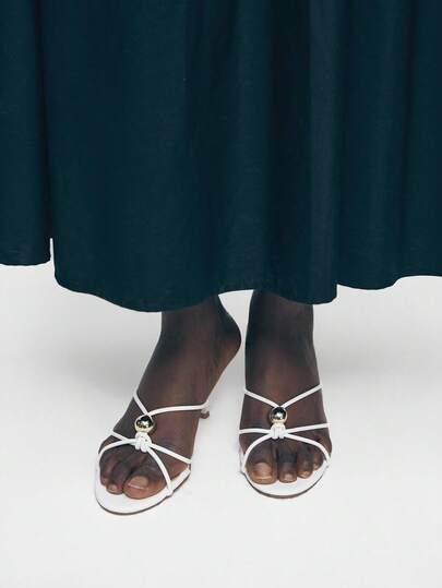 Mnmlis Eleganckie sandały na obcasie z paseczkami i złotym akcentem w kształcie kulek, na wieczorne przyjęcie, wesele, szpilki, sandały na skrzyżowanych paskach, na lato i wiosnę, na Boże Narodzenie