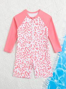 SHEIN 女童鲨鱼图案长袖连体泳衣,可爱又防晒,夏季款 - 彩色 - 查看 3