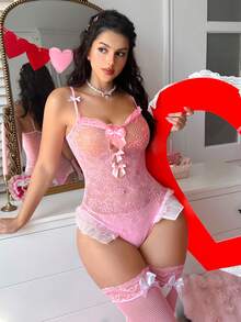 PetitDoll Woman See Through Hollow Out Fishnet Bodystocking Sexy Lingerie Bodysuit Fancy Underwear Erotic Clothes Porn Pajama For Club, Night Out, Dates, Shows, Wedding Night – Cheeky Stockings & Tights Lingerie For Club, Night Out, Dates, Shows, Wedding Night – Cheeky Stockings & Tights Lingeriejacquard Mesh Hol Pantyhose Women's Sexy Lingerie.Spring To Summer.Bikini Sweet - Pink - View 6