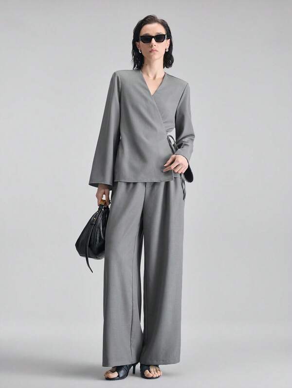 Ontre 2026 Spring/Summer New Casual/Work Solid Color Tie-Wrap Design Blazer