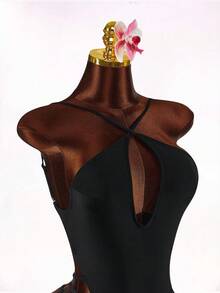 Amplova 一件式女士性感露背挂脖连体泳衣，带钢圈，适合度假和日常穿着 - 黑色 - 查看 5