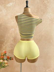 Soleia 新款休闲度假西部海滩婚礼宾客礼服，适合毕业早午餐、圣帕特里克节、春假、复活节、音乐节等场合，优雅波西米亚热带风情毛绒棕色针织不对称肩部花卉镂空露背两件套女装 - 彩色 - 查看 2