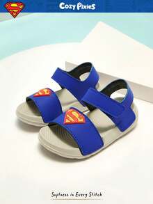 SUPERMAN X Cozy Pixies Summer Baby Sandals Cute Cartoon Design, Breathable Outdoor Casual Sandals With Hook And Loop, Lightweight Non-Slip EVA Sole Toddler Sandals For Various Occasions - Blue - View 6