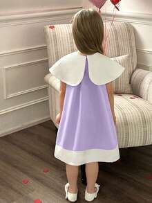 Elladie kids Young Girls White Collar Bow Design Loose A-Line Dress - Mauve Purple - View 2