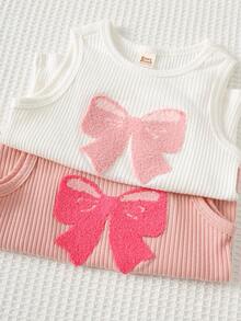 Cozy Pixies 2pcs/Set Baby Girl Bow Pattern Knit Soft Baby Bow Tank Tops Sets Spring Clothes - Multicolor - View 5