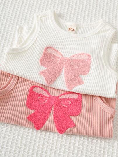 Cozy Pixies 2pcs/Set Baby Girl Baby Girl Bow Pattern Knit Soft Camisole