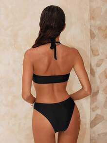 Swim Chiccia مجموعة بيكيني نسائية جديدة ذات قطعتين، أسود وأبيض بطبعات زهور أنيقة وجذابة، مبطنة مناسبة للشاطئ والعطلات، مجموعة بيكيني بقطعتين للربيع والصيف، بيكيني محتشم بتصميم صدفة البحر - الأسود - مشاهدة 4